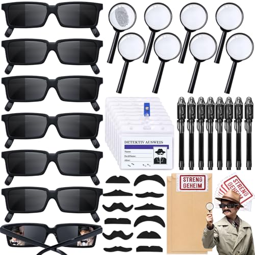 Tacobear 102Stk Detektiv Kindergeburtstag Mitgebsel Set mit UV Stift Lupen Sonnenbrillen Detektivausweis Umschlag Aufkleber Pinata Füllung Kinder Give Aways Gastgeschenke Geburtstag für Junge Mädchen von Tacobear