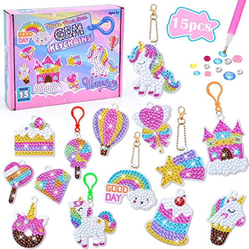 Tacobear 15stk Diamant Painting Kinder Mädchen Diamant Painting Bilder Kinder Diamond Art Schlüsselanhänger Basteln Kinder Diy Set Kinder Geschenk Mädchen 3 4 5 6 7 8 9 10 Jahre (Einhorn) von Tacobear