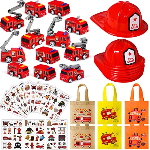 Tacobear 48 Stück Feuerwehrmann Party Mitgebsel Kindergeburtstag Gastgeschenke Feuerwehrhelm Feuerwehrauto Klein Aufziehauto Partytüten Temporäre Tattoos Feuerwehr Spielzeug für Kinder Jungen Mädchen von Tacobear