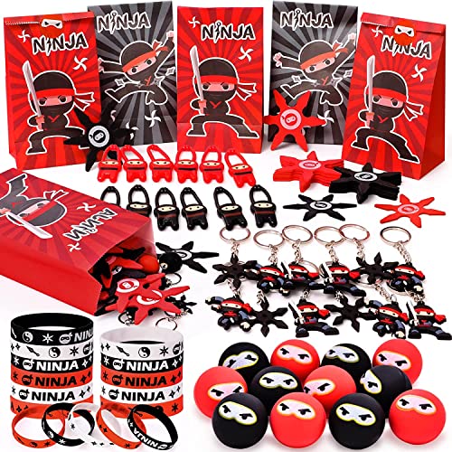 Tacobear 72 STK. Ninja Party Mitgebsel Kindergeburtstag Ninja Hüpfbälle Silikon Armbänder Fingerschleuder Geschenketüte Schlüsselanhänger Give Aways Kindergeburtstag für Jungen Ninja Warrior Party von Tacobear