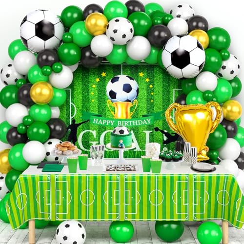 Tacobear 90STK. Fußball Deko Geburtstag Fußball Party Deko mit Fußball Hintergrund Tischdecke Ballon-Girlande Folienballons für Kinder Jungen Erwachsener Fussball Kindergeburtstag Party Dekoration von Tacobear