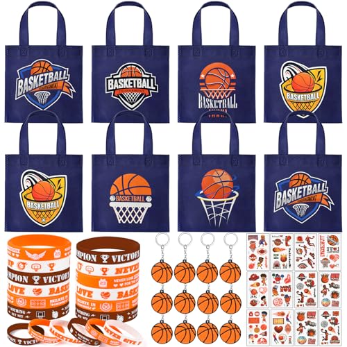 Tacobear Basketball Mitgebsel Kindergeburtstag 48STK. Basketball Geschenktüten Silikon Armbänder Schlüsselanhänger Tattoo Aufkleber Gastgeschenke Give Aways Pinata Füllung für Kinder Jungen Mädchen von Tacobear