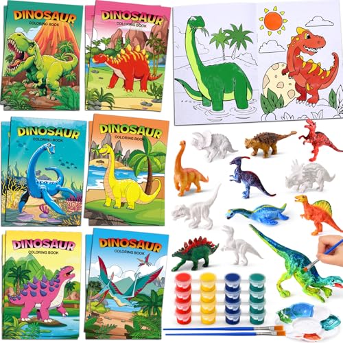 Dino Malset für Kinder Kindergeburtstag Basteln mit Malbuch Dinosaurier Figuren zum Bemalen Spinosaurus, Give Aways Mitgebsel Mitbringsel Gastgeschenke Dino Bastelset Malbücher Kinder Mädchen Junge von Tacobear