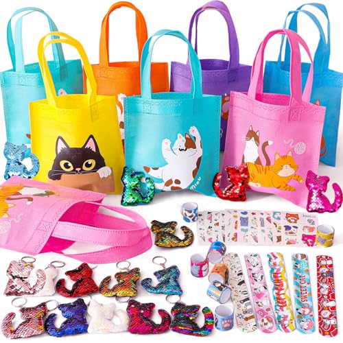 Tacobear Katzen Party Mitgebsel Kindergeburtstag Give Aways Gastgeschenke mit Geschenktüten Pailletten Schlüsselanhänger Aufkleber Schnapparmband Party Mitbringsel Pinata Füllung Junge Mädchen von Tacobear