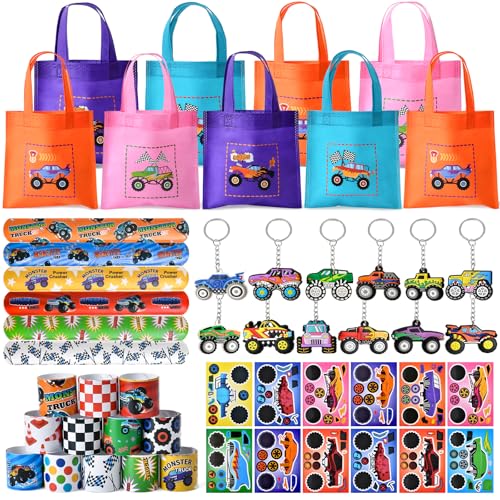 Tacobear Monstertruck Mitgebsel Kindergeburtstag, 48 STK Gastgeschenke Jungen mit Partytüten Sticker Schlüsselbund Schnapparmbändern, Party Mitbringsel für Jungen 6 7 8 9 10 Jahre von Tacobear