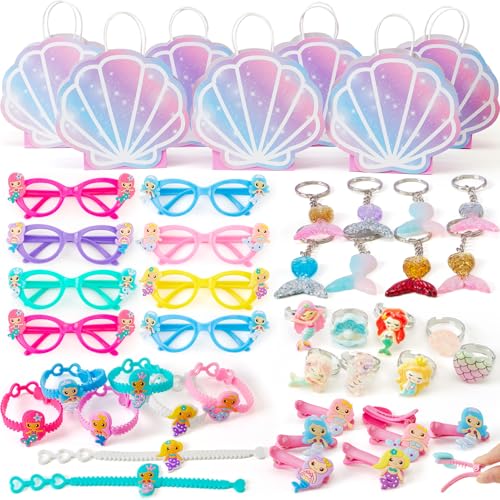 Tacobear Meerjungfrau Party Mitgebsel Kindergeburtstag Mädchen Geschenktüten Meerjungfrau Party Ringe Schlüsselanhänger Haarnadeln Armband Meerjungfrau Give Aways Gastgeschenke für Kinder von Tacobear