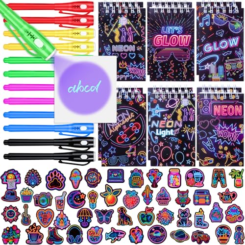 Tacobear UV Stift und Notizbuch 74 STK. Neon Mitgebsel Kindergeburtstag Jungen & Mädchen Mini Spirale Notizblöcke Zauberstifte Kinder Für Leuchtend Party Give Aways Kindergeburtstag Gastgeschenke von Tacobear