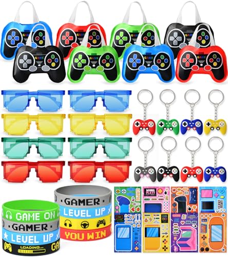 Videospiel Party Mitgebsel Kindergeburtstag, Videospiel Controller Vliesstoff Tasche Brillen Schlüsselanhänger Silikonarmband Aufkleber, Gamer Give Aways Gastgeschenke Kinder für Jungen Videospiel Party Mitgebsel Kindergeburtstag, Videospiel Controller Vliesstoff Tasche Brillen Schlüsselanhänger Silikonarmband Aufkleber, Gamer Give Aways Gastgeschenke Kinder für Jungen von Tacobear