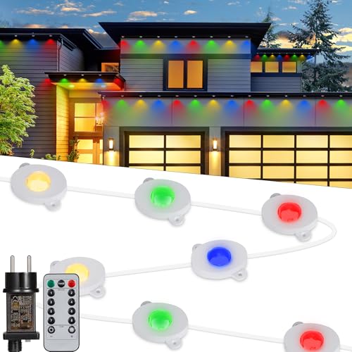 Tacobey Permanente Außenbeleuchtung Outdoor, 15M 36 LED Lichterkette Außen Trauflichter Strom, Weihnachtsbeleuchtung außen innen deko mit Fernbedienung, Timer, 8 Modi, Speicherfunktion - Bunt Tacobey Permanente Außenbeleuchtung Outdoor, 15M 36 LED Lichterkette Außen Trauflichter Strom, Weihnachtsbeleuchtung außen innen deko mit Fernbedienung, Timer, 8 Modi, Speicherfunktion - Bunt von Tacobey
