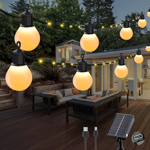 Tacobey Solar Lichterkette Außen Warmweiß Mit 20 G40 Glühbirnen - 10M 100 LED Solar Lichterkette Aussen Garten, USB Aufladbar, 8 Mode, Wetterfest, für Outdoor Garten Terrasse Balkon Deko Tacobey Solar Lichterkette Außen Warmweiß Mit 20 G40 Glühbirnen - 10M 100 LED Solar Lichterkette Aussen Garten, USB Aufladbar, 8 Mode, Wetterfest, für Outdoor Garten Terrasse Balkon Deko von Tacobey