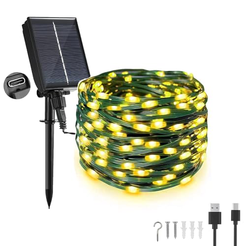 Tacobey Solar Weihnachtsbeleuchtung Außen, 20M 200 LED Lichterkette Außen Solar und USB Aufladbar, 8 Mode, Solarlichterkette Wetterfest für Outdoor Weihnachten Terrasse Balkon Deko - Warmweiß von Tacobey