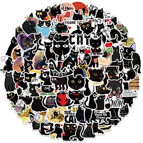 100 Stück Niedliche Schwarze Katze Vinyl Aufkleber für Wasserflaschen, Tumbler, Gepäck, Skateboard, Stoßstange, Sammelalbum, Becher, Aufkleber, Geschenk für Kinder, Teenager, Erwachsene von Tacomexi