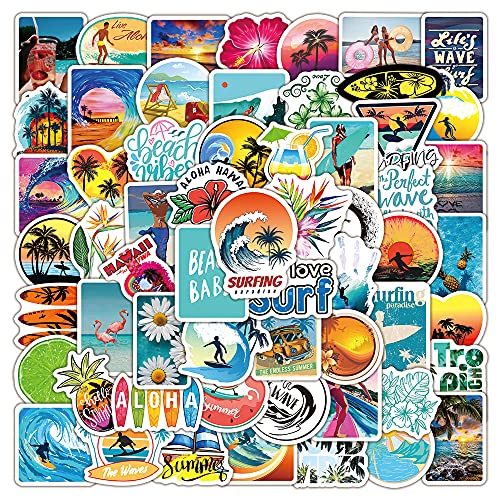 100 Stück Sommersurfen Aufkleber Niedliche Vinyl Sticker für Wasserflaschen, Tumbler, Gepäck, Skateboard, Stoßstange, Sammelalbum, Becher, Aufkleber, Geschenk für Kinder, Teenager, Erwachsene von Tacomexi