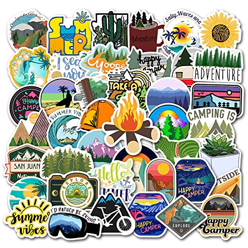 50 Stück Camping im Freien Aufkleber Niedliche Vinyl Sticker für Wasserflaschen, Tumbler, Gepäck, Skateboard, Stoßstange, Sammelalbum, Becher, Aufkleber, Geschenk für Kinder, Teenager, Erwachsene von Tacomexi