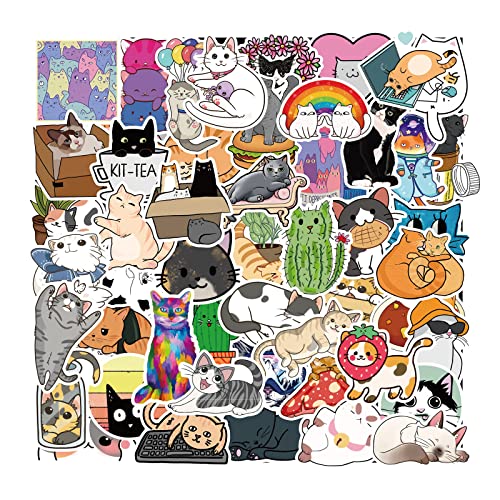 50 Stück Niedliche Katze Vinyl Aufkleber für Wasserflaschen, Tumbler, Gepäck, Skateboard, Stoßstange, Sammelalbum, Becher, Aufkleber, Geschenk für Kinder, Teenager, Erwachsene von Tacomexi