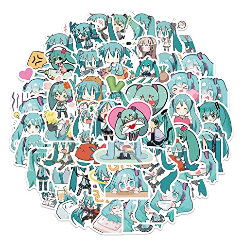 65 Stück Hatsune Miku Aufkleber Niedliche Vinyl Sticker für Wasserflaschen, Tumbler, Gepäck, Skateboard, Stoßstange, Sammelalbum, Becher, Aufkleber, Geschenk für Kinder, Teenager, Erwachsene von Tacomexi