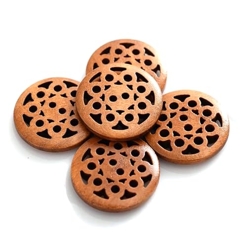 30 Stück 25 mm hohle Holzknöpfe mit Blumenmuster zum Basteln, Scrapbooking, rundes Nähzubehör,Hellbraun,25mm 30Stück von Taconey