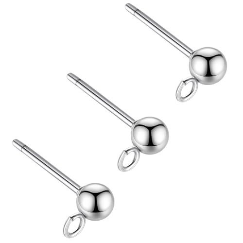 Tacool Hypoallergene Ohrringpfosten – 304 Edelstahl, silberfarbene Kugelpfosten mit Schlaufen – Ohrstecker für Schmuckherstellung (Silber, 5 mm) von Tacool