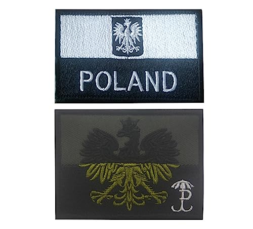 2 Stück polnische Polen Flagge Militär Patch Stoff bestickte Abzeichen Patch Taktische Aufkleber für Kleidung mit Haken & Schlaufe (2 Stück) von Tactical Embroidered Patch