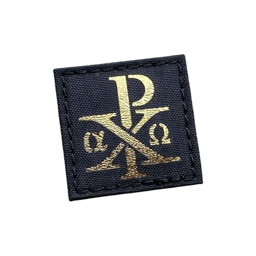Chi Rho Christogramm-Symbol Jesus Christus (Schwarz auf Metallic-Gold), kompatibel mit Klettverschluss, Moral-Patches für Rucksäcke, Mützen, Tellerträger, MOLLE-Zubehör von Tactical Freaky