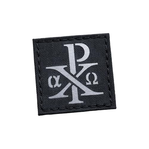 Chi Rho Christogramm-Symbol Jesus Christus (schwarz auf silber) kompatibel mit Klettverschluss, Moral-Patches für Rucksäcke, Mützen, Tellerträger, MOLLE-Zubehör von Tactical Freaky