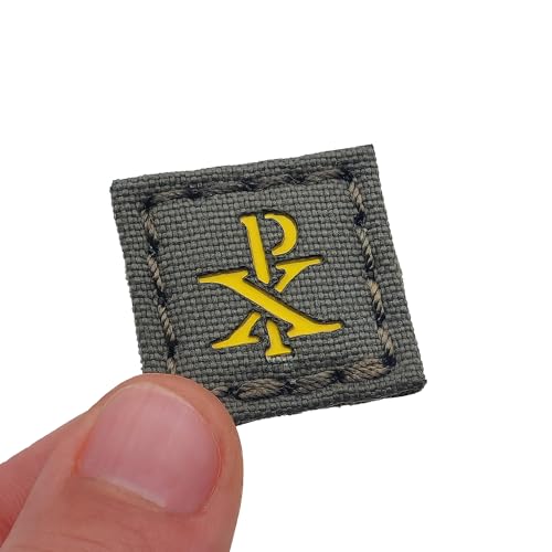 Mini Chi Rho Christogramm Symbol Jesus Christus (Ranger Grün auf Gelb) Cat Eye Patch Kompatibel mit Klettverschluss, Morale Laser Cut Patches für Rucksäcke, Patches für Kappen, Tellerträger Patches von Tactical Freaky