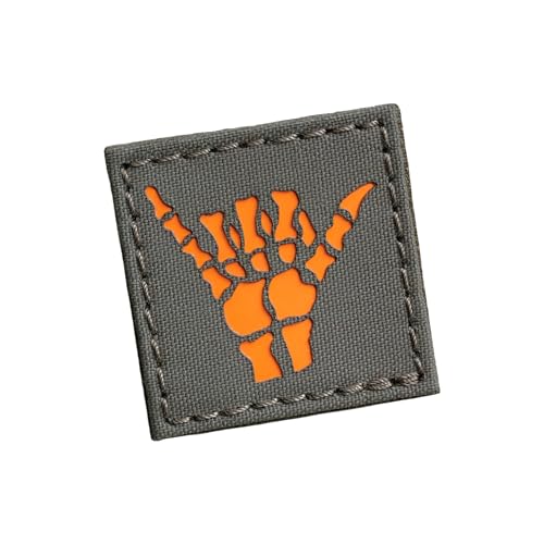 Shaka Hang Lose Skelett Knochen (Ranger Grün auf Orange) Kompatibel mit Klettverschluss, Surfer Funny Moral Laser Cut Patches für Rucksäcke, Patches für Mützen, Tellerträger Patches von Tactical Freaky