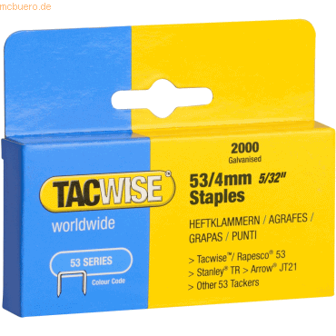 Tacwise Heftklammern 53/4mm verzinkt VE=2000 Stück Tacwise Heftklammern 53/4mm verzinkt VE=2000 Stück von Tacwise
