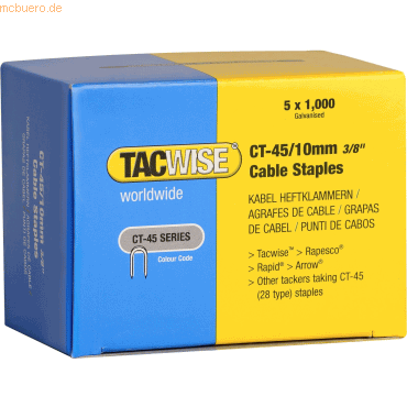 Tacwise Kabelklammern CT-45/10mm mit gegensätzlichen Spitzen verzinkt von Tacwise