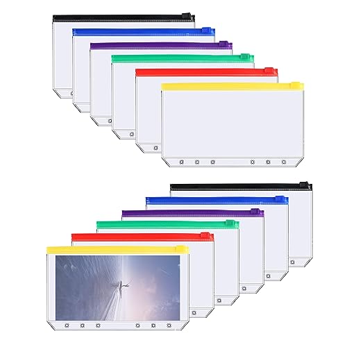 Tadipri 12 Stück A6 Binder Taschen, Klarsichthüllen Ringbuch Mit Reissverschluss 6 Löcher Dokumententasche Binder Umschläge Für Notizbücher Ringordner (Mehrfarbig) von Tadipri