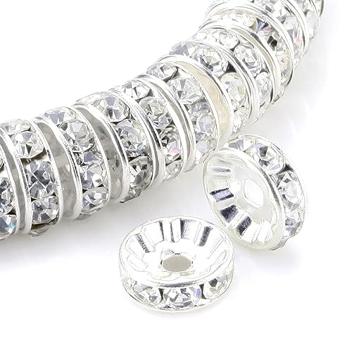 Tadipri 8Mm 100 Stücke Rondelle Perlen Schmuckperlen Strass Zwischenperlen Für Schmuck Machen Armbänder Halskette (Silber/Weiss) von Tadipri