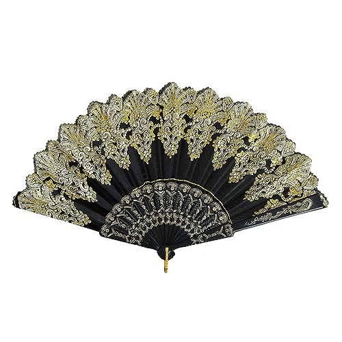 Tadipri Handfächer Faltventilator Fan Orientalischer Tuch Stoff Fan Für Tanz, Party,Diy, Haus Wand Dekoration Handfächer Für Eine Abkühlung Im Sommer, Für Hochzeiten Und Fasching (Schwarz) von Tadipri