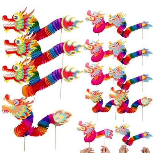 Chinesischer Papierdrache, chinesisches Neujahr Dragon 12pcs 4 Styles 3D Papier Drache Puppe DIY Dehnbares Neujahrshandwerk für Kinder Spring Festival Party von Tadoiooy