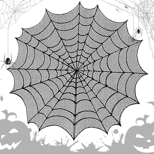 Halloween-Dekor, Halloween Spiderweb-Tischdecke, 50 Zoll Hohle Schwarze Spitzen-Tischdecke, Waschklotz für Party, Ostern, Kamin Halloween-Dekor, Halloween Spiderweb-Tischdecke, 50 Zoll Hohle Schwarze Spitzen-Tischdecke, Waschklotz für Party, Ostern, Kamin von Tadoiooy