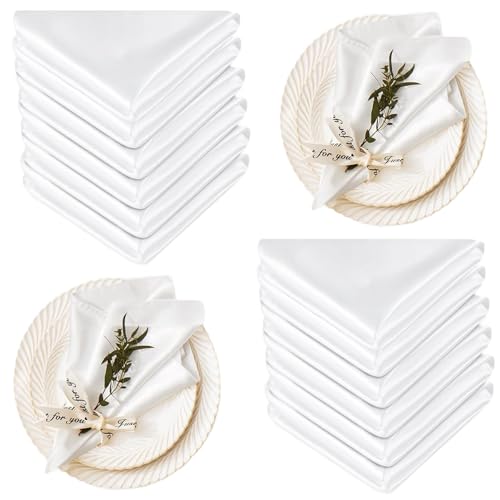 Servietten, Satin-Servietten 12pcs 17x17 Zoll quadratische weiche und Glatte weiße Servietten absorbierende atmungsaktive Nicht aufpalte Servietten zum Abendessen, Bankett, Hochzeit Servietten, Satin-Servietten 12pcs 17x17 Zoll quadratische weiche und Glatte weiße Servietten absorbierende atmungsaktive Nicht aufpalte Servietten zum Abendessen, Bankett, Hochzeit von Tadoiooy