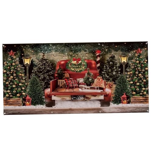 Tadoiooy Weihnachtsgarage -Tür -Banner 16x7 ft Große Garagentor -Abdeckung Red Truck Weihnachtsbaum -Dekorationen Polyester Hängende Kulissen Weihnachtsbanner für Außenfeiertagswand, Dekorationen von Tadoiooy