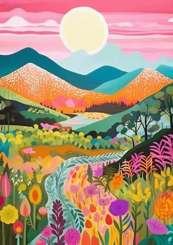 Kreuzstich-Set, Motiv: Sonnenuntergang, Berg, Kreuzstich-Set mit Nadelspitze, für Anfänger und Erwachsene, abstrakte Muster, Kreuzstich-Maße, Stickset, Kunst und Handwerk von TaeYsck