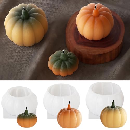 3 Stück Kürbis Silikonformen Gießformen Kerzenhalter,Gießformen Silikon Kürbis,3D Halloween Kerzen Formen Silikon,Silikonformen Giessformen für DIY Herbst Thanksgiving Erntedankfest Geschenk von Taechalingo