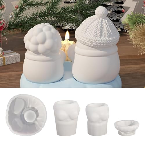 4 Stück Silikonformen Gießformen Weihnachten,Silikon Gießform Weihnachten Kerzenhalte,Silikonform Schneemann Lagerfeuer,DIY Weihnachten Schneemann Kerzen Formen,Silikon Kerzengießformen Set von Taechalingo