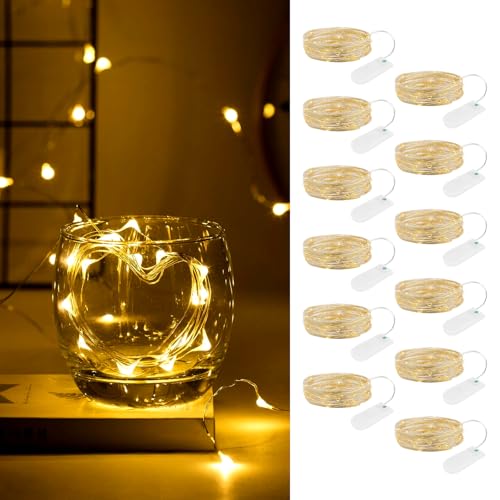Taekooki 12er-Pack Lichterketten mit Timer, 2M 20 LED Kupferdraht Lichterkette Innen, Warmweiß Lichterketten Weihnachten Batteriebetrieben Wasserdichte für Party Feste Hochzeit Deko von Taekooki