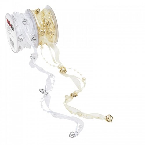 Tafeldeko.de 5 Meter Trendy Band mit Perlen und Doppelherzen in Gold für Feierliche Anlässe wie Hochzeit oder Valentinstag aus Organza und Polyester Tafeldeko.de 5 Meter Trendy Band mit Perlen und Doppelherzen in Gold für Feierliche Anlässe wie Hochzeit oder Valentinstag aus Organza und Polyester von Tafeldeko.de