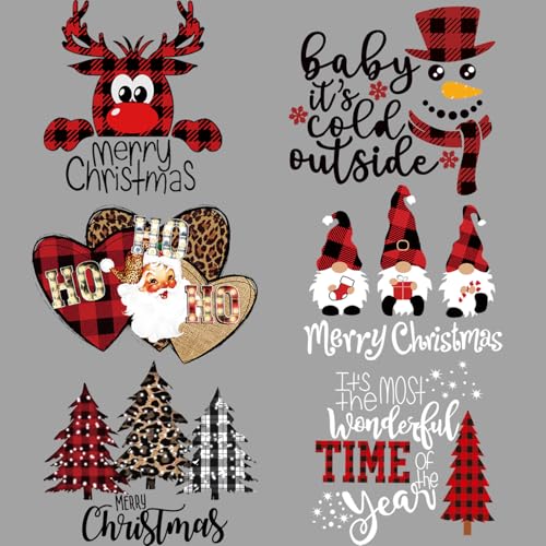 6 x Weihnachts-Bügelbilder für T-Shirts, schwarz-rot, kariert, Wärmetransfer, Rentier, Weihnachtsbaum, Schneemann, Vinyl-Designs für T-Shirts, Kleidung, Rucksack, DIY-Dekorationen 6 x Weihnachts-Bügelbilder für T-Shirts, schwarz-rot, kariert, Wärmetransfer, Rentier, Weihnachtsbaum, Schneemann, Vinyl-Designs für T-Shirts, Kleidung, Rucksack, DIY-Dekorationen von Tagberoy