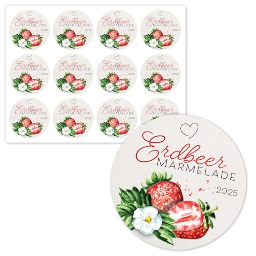 Tagisfaction hochwertige "Erdbeermarmelade" Etiketten, 12 Stück, Strukturpapier (4 cm) von Tagisfaction