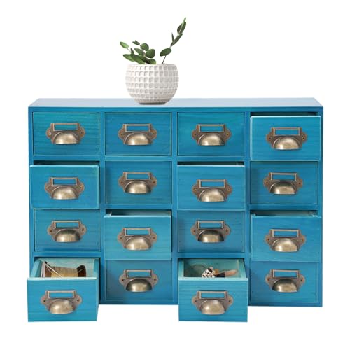 Tagtuell Schreibtisch-Schubladen-Organizer, Holz Kartenkatalogschrank mit 16 Schubladen, Schlafzimmer-Organisation und Aufbewahrung mit Metallgriffen für Heimbüro, Kommode, Blau Tagtuell Schreibtisch-Schubladen-Organizer, Holz Kartenkatalogschrank mit 16 Schubladen, Schlafzimmer-Organisation und Aufbewahrung mit Metallgriffen für Heimbüro, Kommode, Blau von Tagtuell