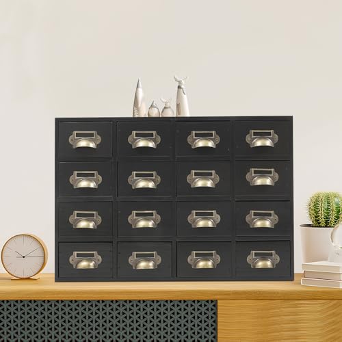 Tagtuell Schreibtisch-Schubladen-Organizer, Holz Kartenkatalogschrank mit 16 Schubladen, Schlafzimmer-Organisation und Aufbewahrung mit Metallgriffen für Heimbüro, Kommode, Schwarz von Tagtuell