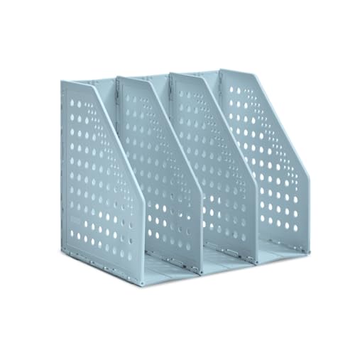 Taicols Faltbarer Stehsammler A4, Einziehbare Zeitschriftenhalter, Aktenmagazinhalter mit 3 Fächer, Schreibtisch Organizer für Büro-Organisation, Platzsparende Aktenmagazinhalter (Blau, 3 Fächer) von Taicols