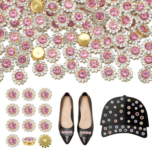 Taikuray Sonnenblumen-Strasssteine zum Aufnähen, 10 mm, Kristall-Edelsteinglas mit Metall-Blumenform, Krallenbasis zum Basteln, Strasssteine für Kleidung, Schuhe, Hüte, Taschen, Nähzubehör, Rosa, 200 von Taikuray