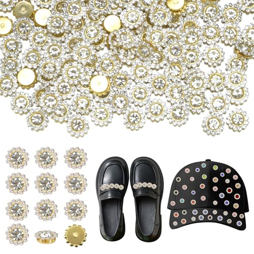 Taikuray Sonnenblumen-Strasssteine zum Aufnähen, 12 mm, Kristall-Edelsteinglas mit Metall-Blumenform, Krallenbasis zum Basteln, Strasssteine für Kleidung, Schuhe, Hüte, Taschen, Nähzubehör (weiß), 200 von Taikuray