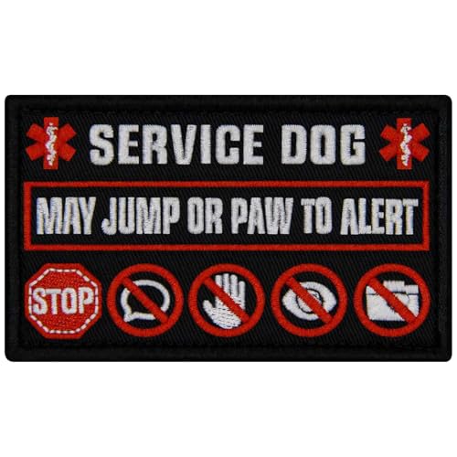 TailWag Planet Aufnäher mit Aufschrift "Service Dog May Jump or Paw to Alert", bestickt, mit Klettverschluss TailWag Planet Aufnäher mit Aufschrift "Service Dog May Jump or Paw to Alert", bestickt, mit Klettverschluss von TailWag Planet