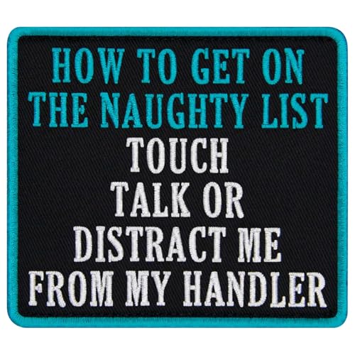 TailWag Planet Aufnäher mit Aufschrift "The Naughty List Touch Talk Or Distract Me Service", bestickt, mit Klettverschluss von TailWag Planet